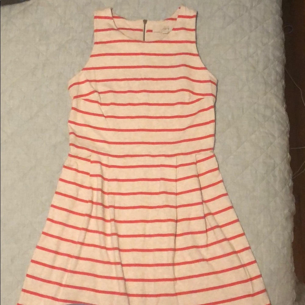LOFT 6 pink stripe a-line zipper back dress